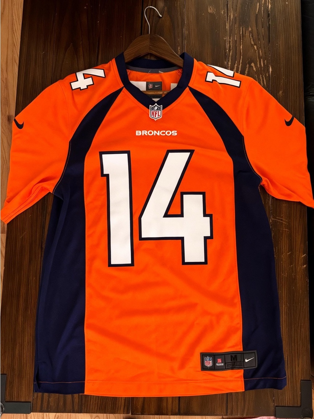 Nike Orange and Navy Broncos #14 Football Jersey